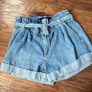 High rise paper bag shorts